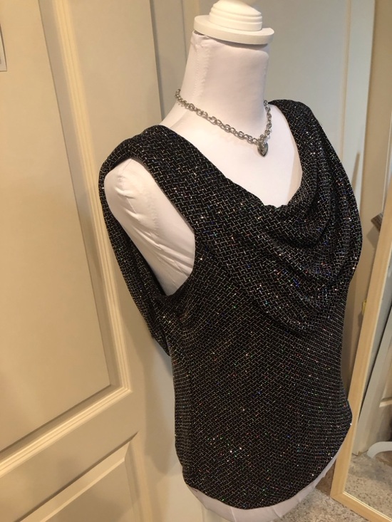 MSK Black Sequin Cowl Neck Tank Top - Picture 3 of 6